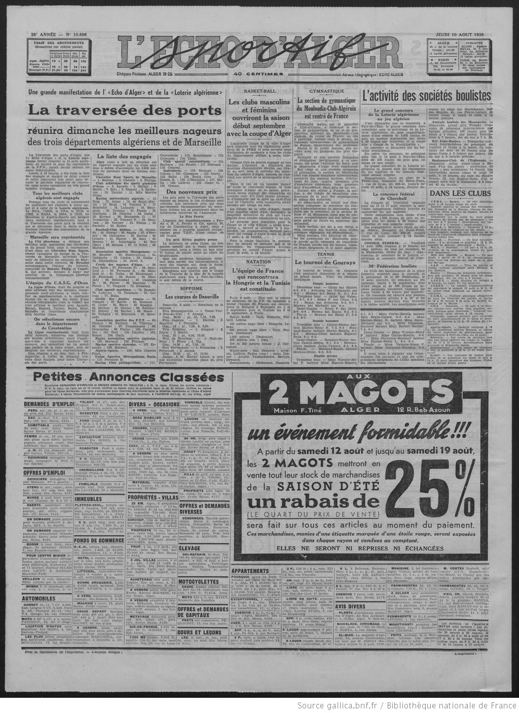 Août 1939 le MCA Gymnastique revient de France