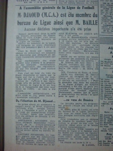 Sam 28.6.1952 Djaout est élu au bureau de la ligue