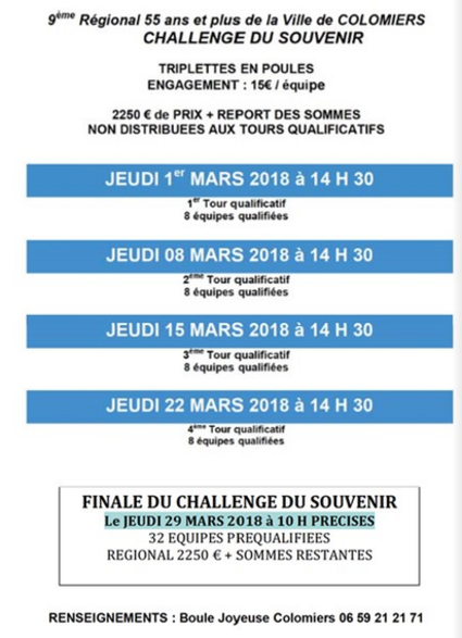 9 ième Régional Triplette 55 ans+ à Colomiers (Master challenge du Souvenir)