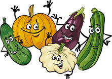 Illustration De Dessin Animé De Groupe De Légumes Cucurbitacées | Vecteur  Premium
