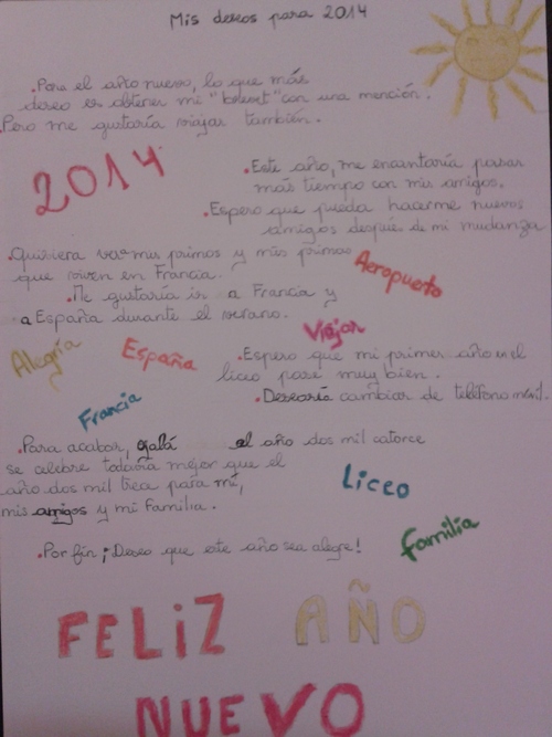 Tres alumnos de 303-308 expresan sus deseos para 2014 (Yannick, Lina y Allan)