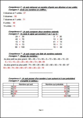 les nombres jusqu'à 100 exercices