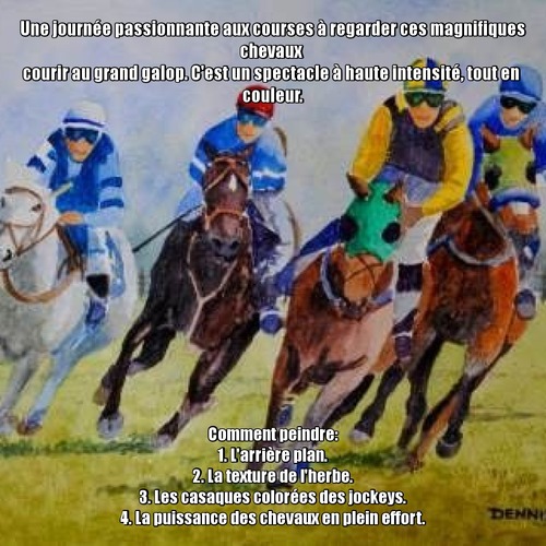 Dessin et peinture - vidéo 3834 : Comment peindre une course de chevaux sur un hippodrome ? - aquarelle.