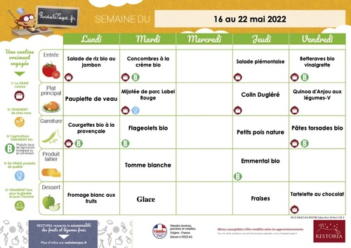 Menus du 16 mai au 22 mai