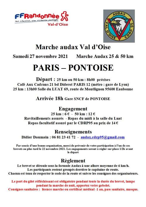 samedi 27 novembre 2021 - Marche AUDAX Paris-Pontoise