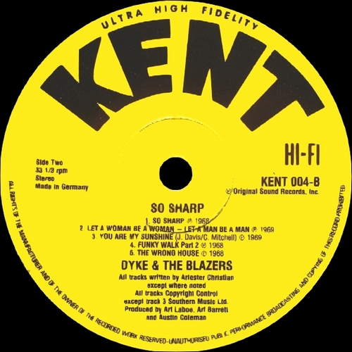 Dyke & The Blazers : Album " So Sharp ! " Kent Records KENT 004 [ UK ]