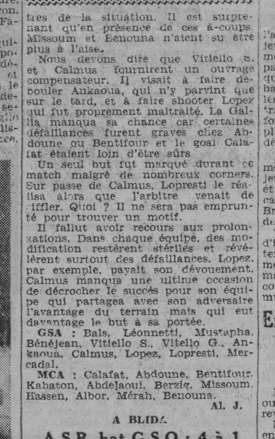 D 30.11.1941 St Eugène Coupe AFN MCA-GSA 0-0 après prolongations