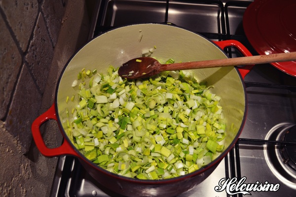 Risotto aux poireaux et noix de jambon