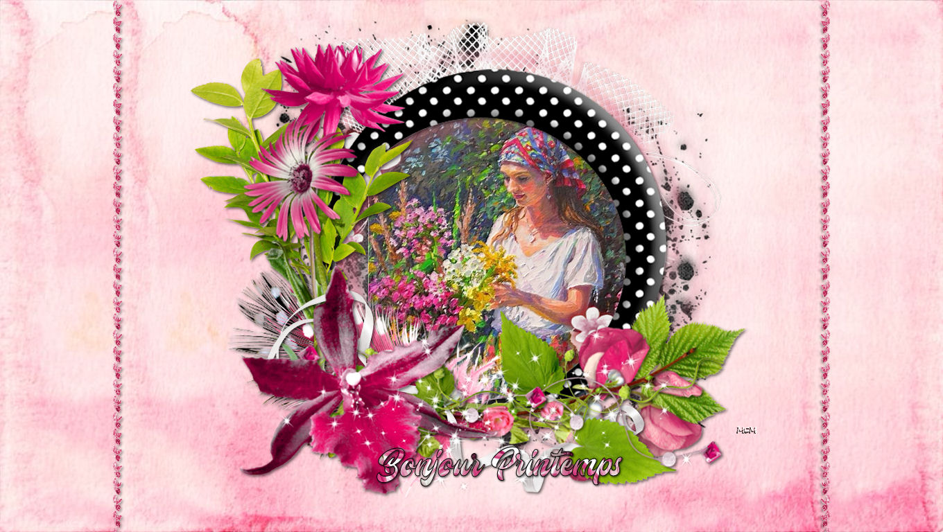 Fond écran Bonjour printemps - Ruban fleuri - MCreations