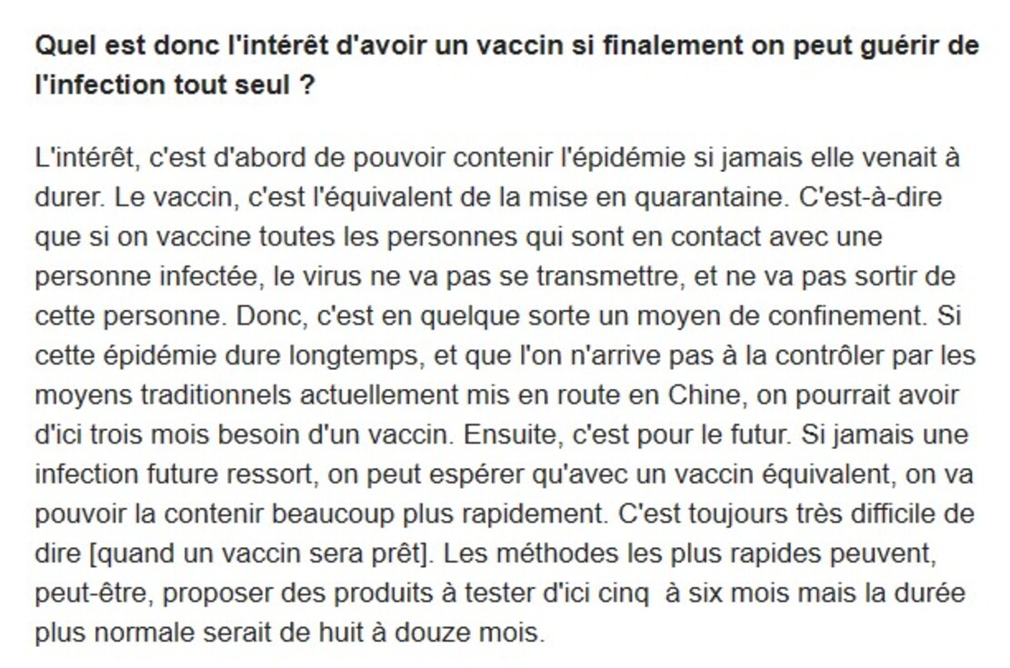 Très bonne information sur le Coronavirus, comment les patients infectés sont traités