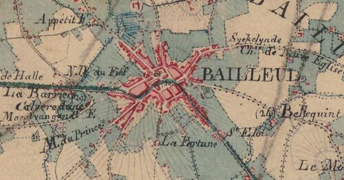 Bailleul - Carte de l'état-major 1820-1866 (geoportail.gouv.fr)