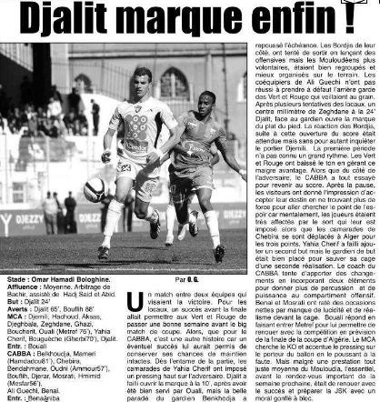 Vendredi 25.04.2014 à Bologhine (match avancé) MCA-CA Bordj Bou Arrèridj 1-0