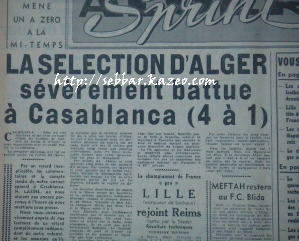 Début Décembre 1952 Sélection Maroc-Sélection Alger 4-1