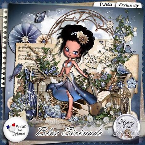 My new kit / Mon nouveau kit " Blue Sérénade  " en exclusivité / in exclusivity SFF
ici/ here : 
http://scrapfromfrance.fr/shop/index.php?main_page=product_info&cPath=88_260&products_id=8914

120 elements png , taille variable 300 dpi
 20 papiers jpg 3600/3600
  5 Word Arts
  1 Poser ( Thanks to Medi )