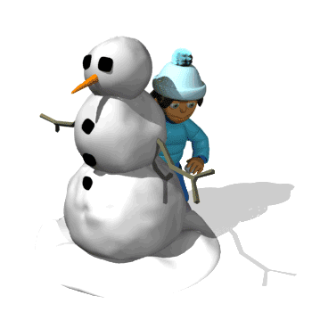 Deux enfants faisant un bonhomme de neige . .