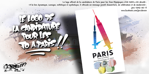 JERC 2016-02-17, caricature Logo Jeux Olympiques Paris 2024, Paye for Paris !! www.facebook.com/jercdessin Cliquer sur la photo pour voir en plus grand.