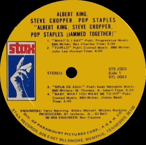 Albert King, Steve Cropper & Pop Staples : Album " Jammed Together " Stax Records STS-2020 [ US ]