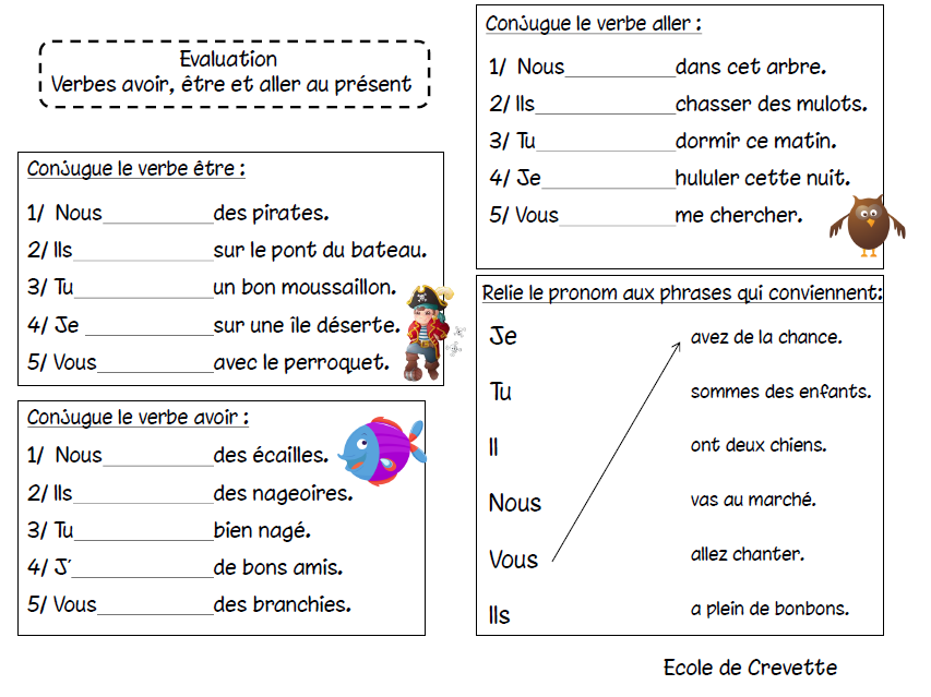 Evaluation Etre Avoir Et Aller Au Présent Lécole De Crevette