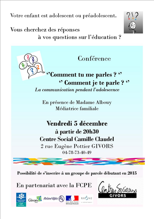 Vendredi 5 décembre : conférence sur la communication avec les adolescents