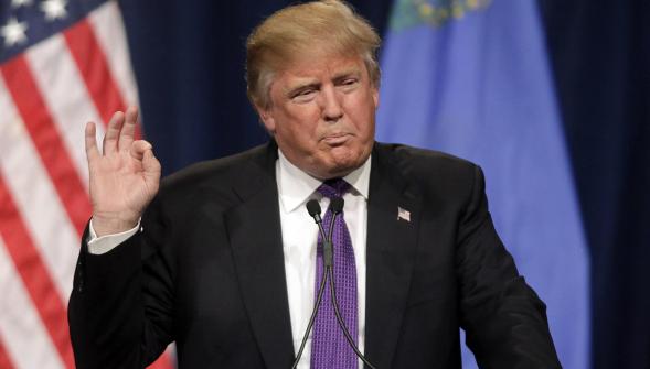 Republican presidential candidate Donald Trump declares victory, winning Nevadas First in the West presidential caucus at the Treasure Hotel & Casino in Las Vegas on February 23, 2016. Donald Trump won Tuesday's Republican caucuses in Nevada by a wide margin, US networks projected, giving the billionaire businessman his third straight victory in the race for the White House. Early projections gave Trump 42 percent of the vote, with senators Marco Rubio of Florida and Ted Cruz of Texas trailing. / AFP / John Gurzinski/AFP