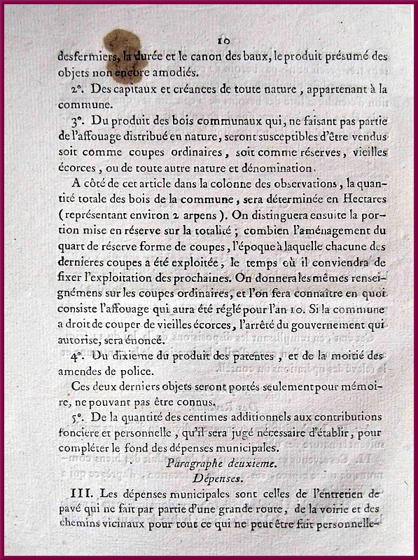 "Instructions données aux Conseillers municipaux  par le Préfet de la Côte d'Or "....en 1801