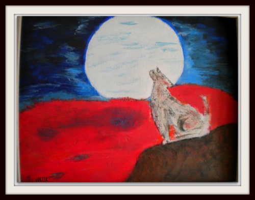 un petite acrylique vite faite sur carton -le loup hurle à la lune ! 