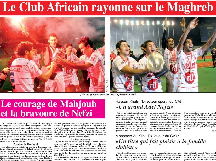 MCA-CA 1.1 Le Club Africain Roi de l'UNAF