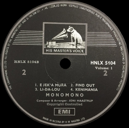 Monomono : Album " Give The Beggar A Chance , The Lightning Power Of Awareness " His Master's Voice ‎Records HNLX 5104 [ NG ]