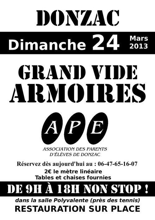 Grand Vide Armoire de l'APE le dimanche 24 mars 2013