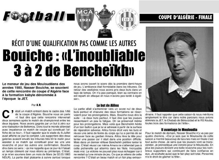 Bouiche et les bons souvenirs des matchs MCA-JSK