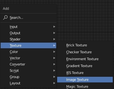 Amener curseur souris sur Texture puis sur Image Texture, cliquer bouton gauche souris