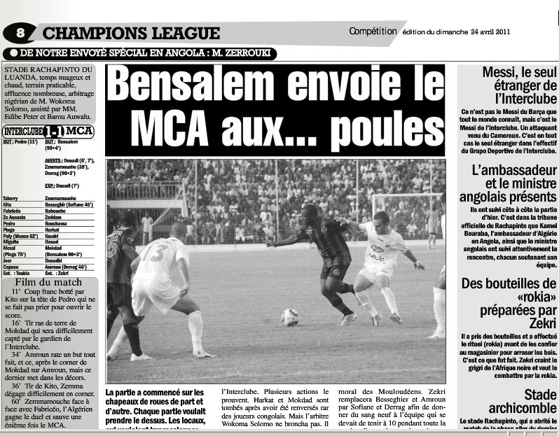 Samedi 23.4.2 (Luanda) Desportivo Interclub-MCA 1-1