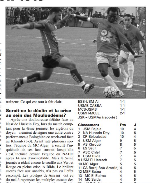 Jeudi 11.09.2008 Bologhine MCA-AS Khroub 3-3