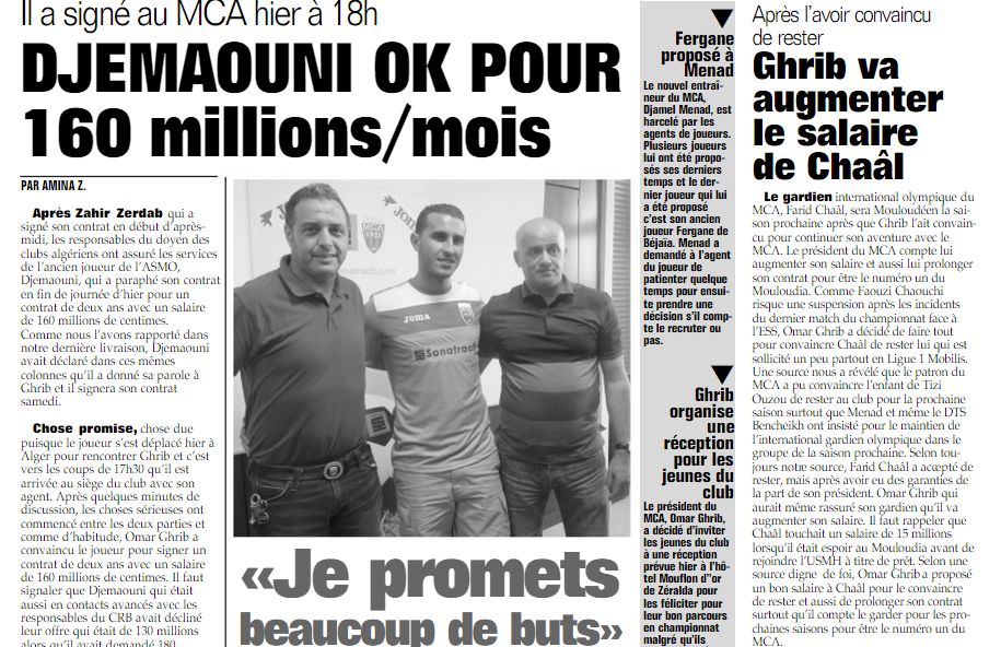 Samedi 4.6.2016 Djemaouni Antar signe pour 2 ans