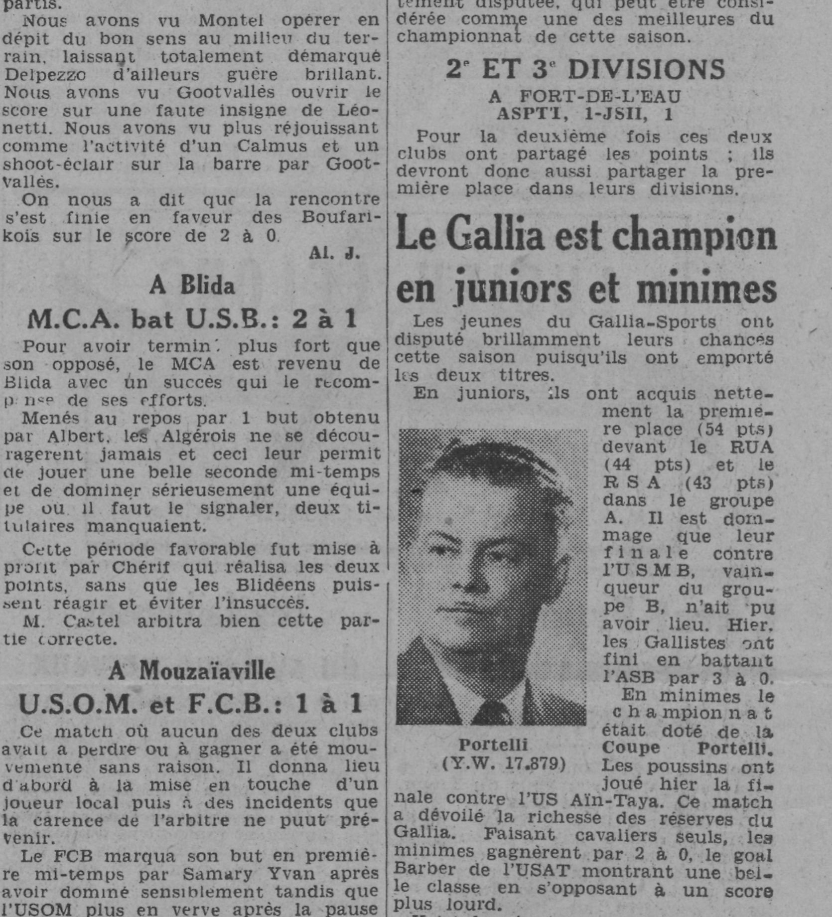 D 7.6.1942 à Blida Dernière journée à Blida USB-MCA 1-2