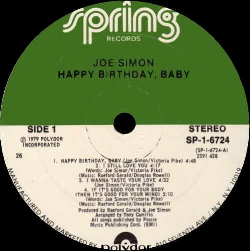Joe Simon : Album " Happy Birthday , Baby " Spring Records SP-1-6724 [ US ]