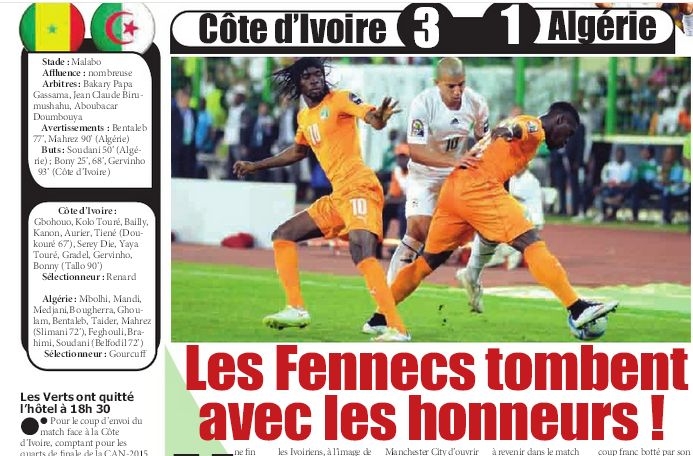 Dimanche 1.02.2015 à Malabo Cote d\'ivoire-EN 3-1 quart de finale CAN 2015