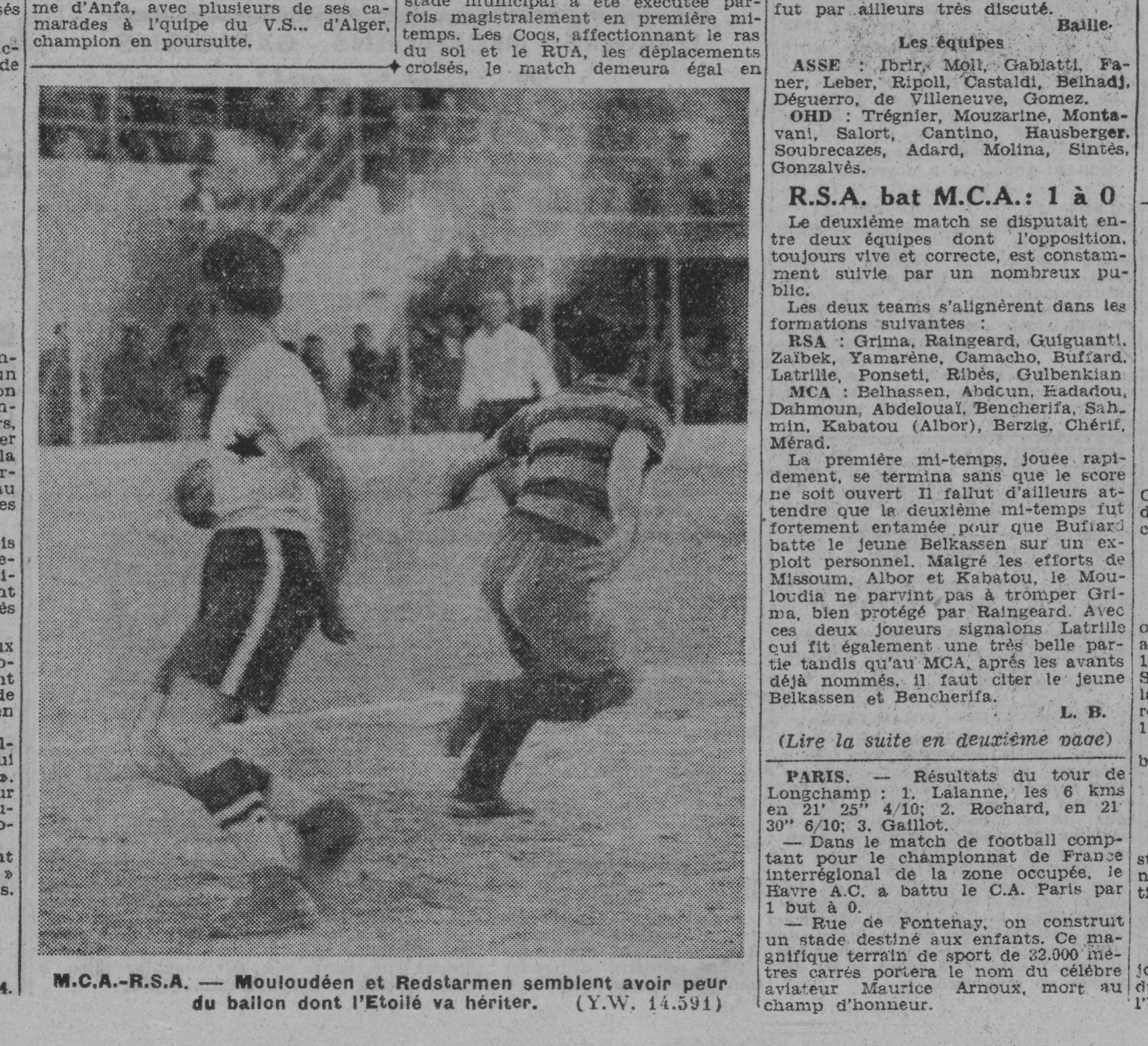 Dimanche 16.11.1941 Tournoi à St Eugène   RSA-MCA 1-0