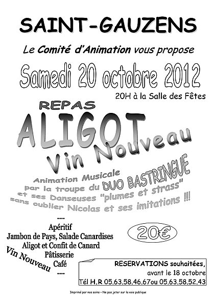 Saint-Gauzens : Soirée Aligot (20 octobre 2012)
