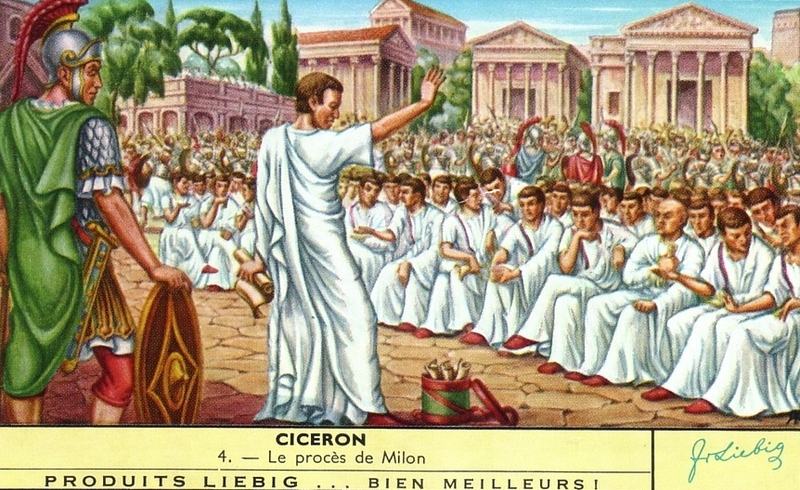 Le procès de Milon (chromo Liebig n°4 de la série consacrée à Cicéron. Année 1961)