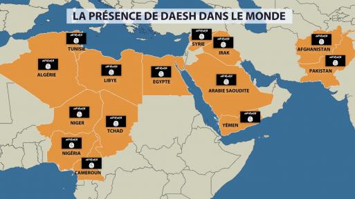 La carte de la présence de Daesh dans le monde