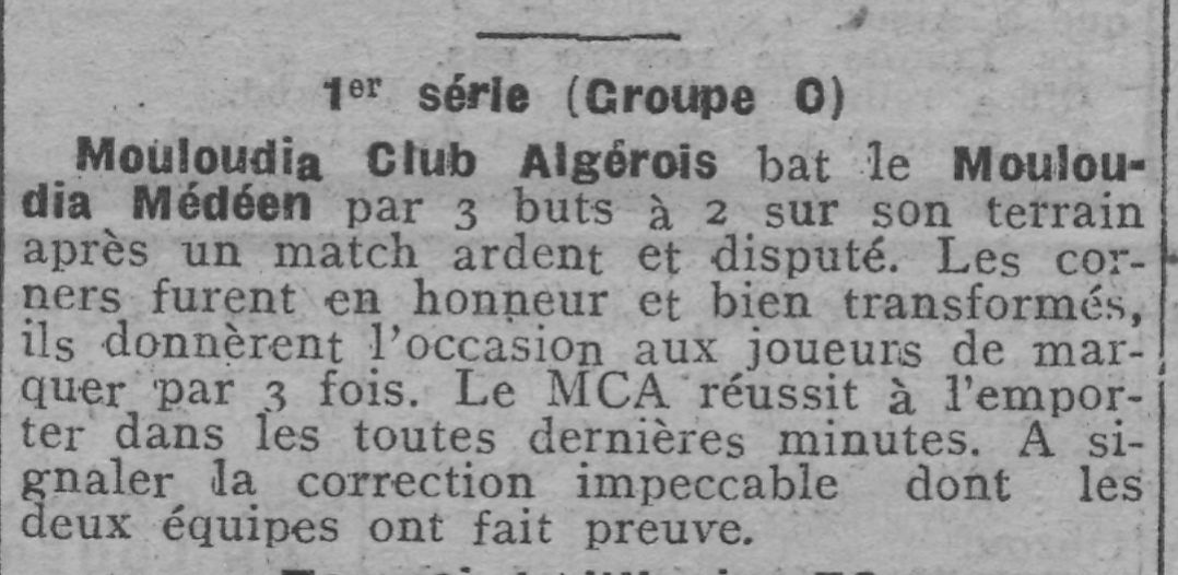 Dimanche 14.10.1923 à Médéa Mouloudia Club Médéen- MCA 2-3