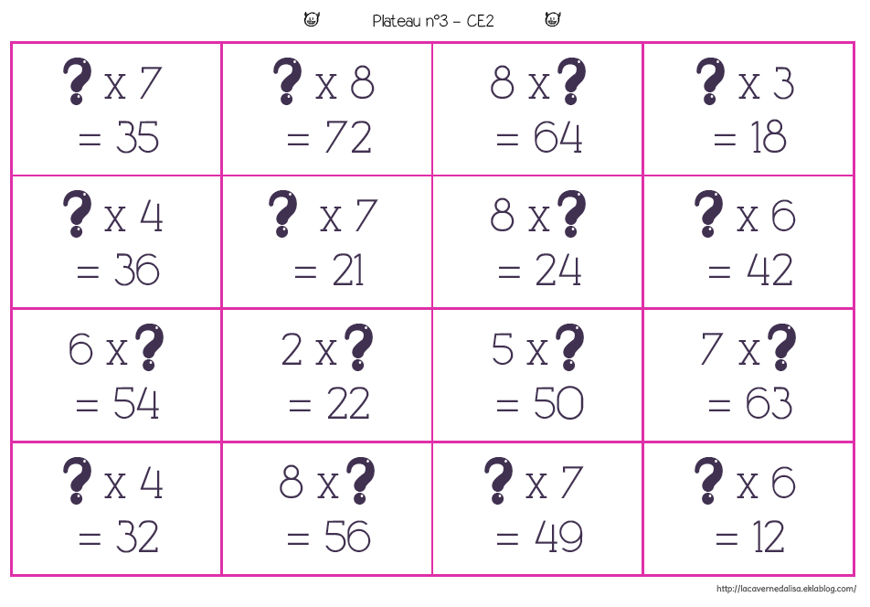 Jeu sur la multiplication - La caverne d'Alisette