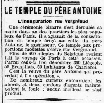Le Temple du Père Antoine (La Patrie, 27 octobre 1913)