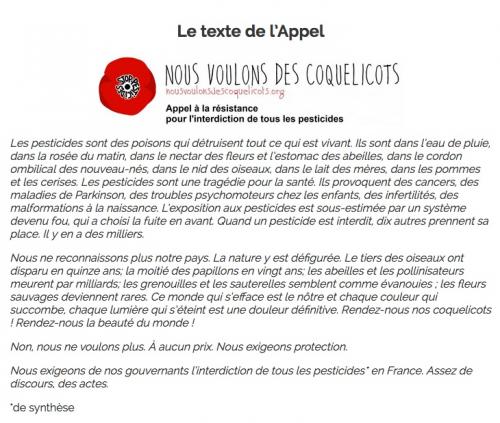 Appel "Nous voulons des coquelicots"