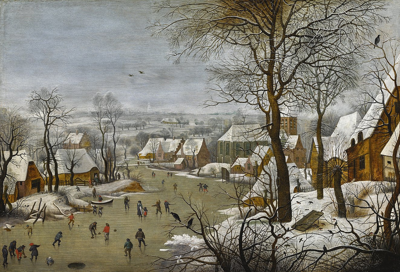 Paysage d'hiver avec patineurs et trappe aux oiseaux - Pieter Brueghel le  Jeune - Crotos