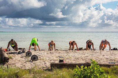 city street camp beach training in the sea