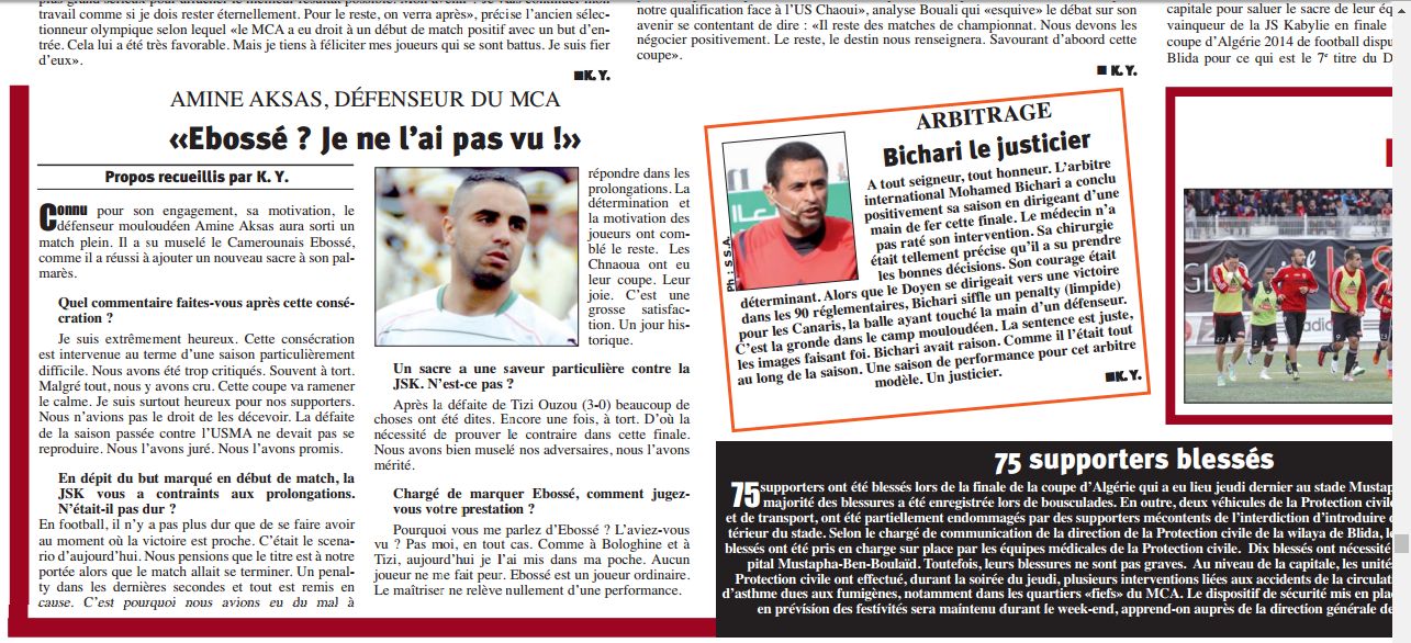 jeudi 01.05.2014 à Blida Finale MCA-JSK 1-1 (5-4 aux tir au but)