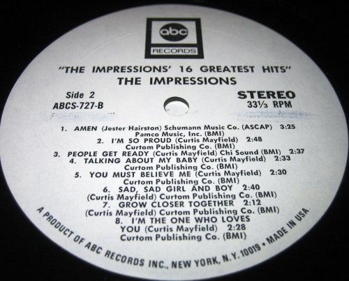 1971 : Album " The Impressions' 16 Greatest Hits " ABC Records ABCS 727 [ US ]