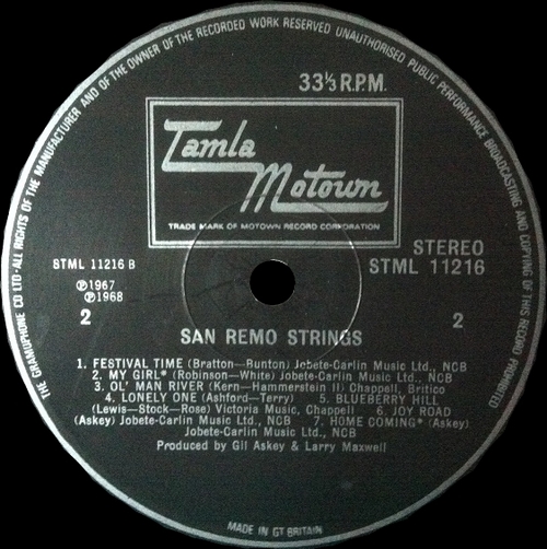 The San Remo Golden Strings : Album " The San Remo Golden Strings Swing " Gordy Records GLPS 928 [ US ] 